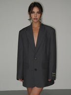 Oversized Blazer Jacket Women's Grey Notch Lapel Longline Coat – Office, Casual, Holiday, Gift