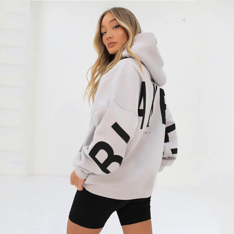Oversized Hoodie Cotton Blend Women's Letter Print Longline – Casual, Loungewear, Everyday, Gift