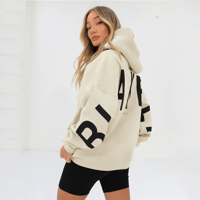 Oversized Hoodie Cotton Blend Women's Letter Print Longline – Casual, Loungewear, Everyday, Gift