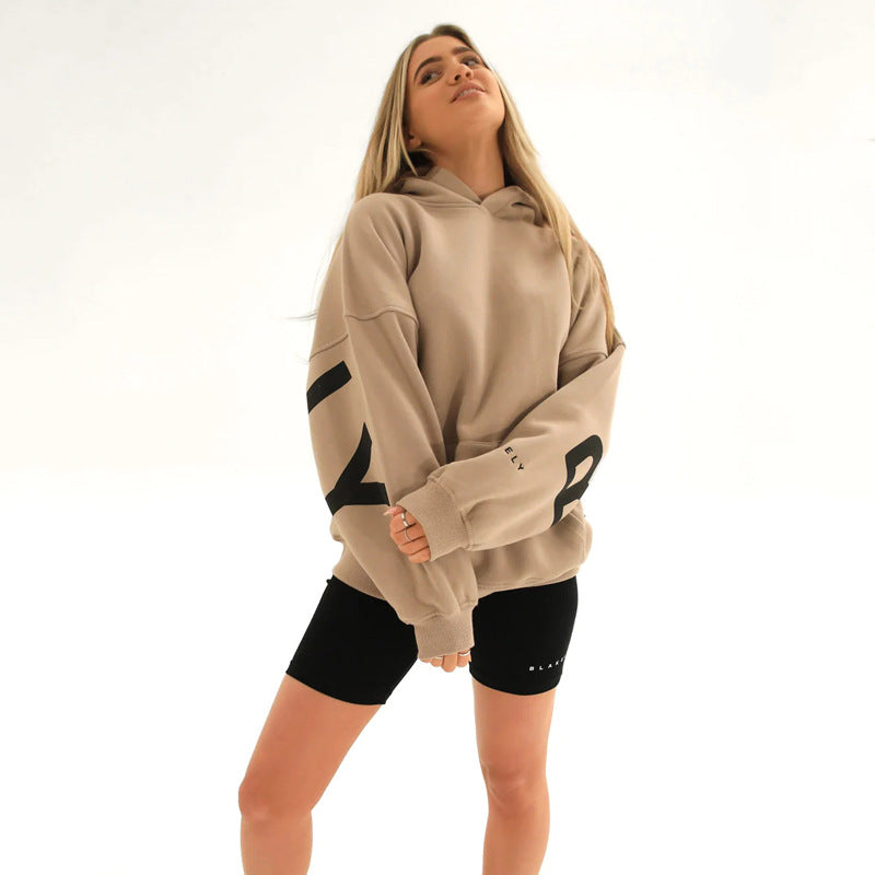 Oversized Hoodie Cotton Blend Women's Letter Print Longline – Casual, Loungewear, Everyday, Gift