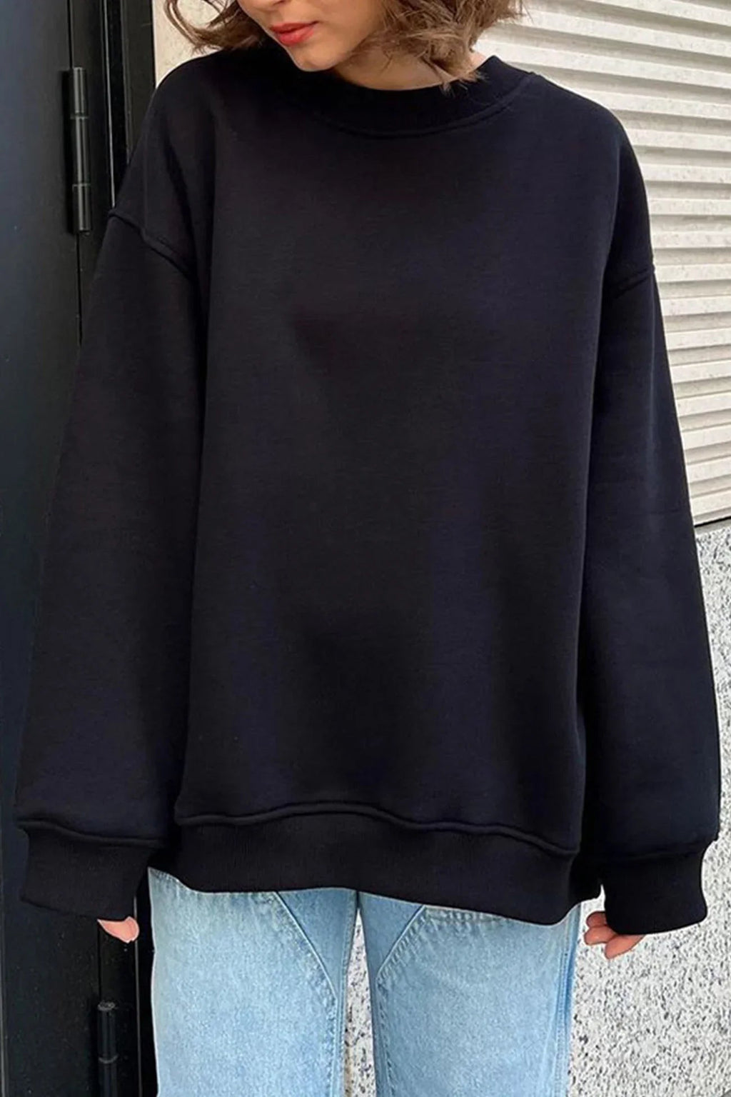 Oversized Sweatshirt Pink Crew Neck Women's Long Sleeve Jumper – Casual, Everyday Loungewear