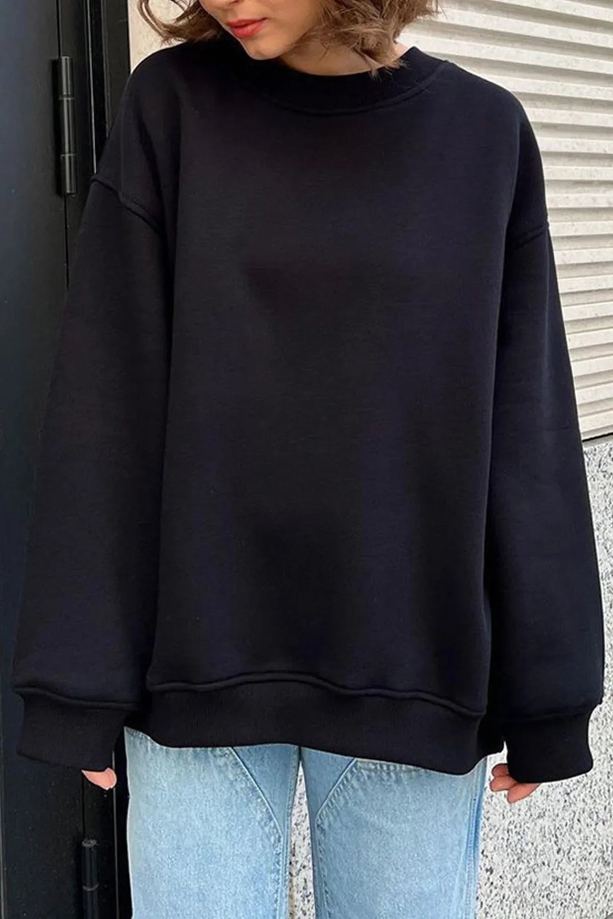 Oversized Sweatshirt Pink Crew Neck Women's Long Sleeve Jumper – Casual, Everyday Loungewear