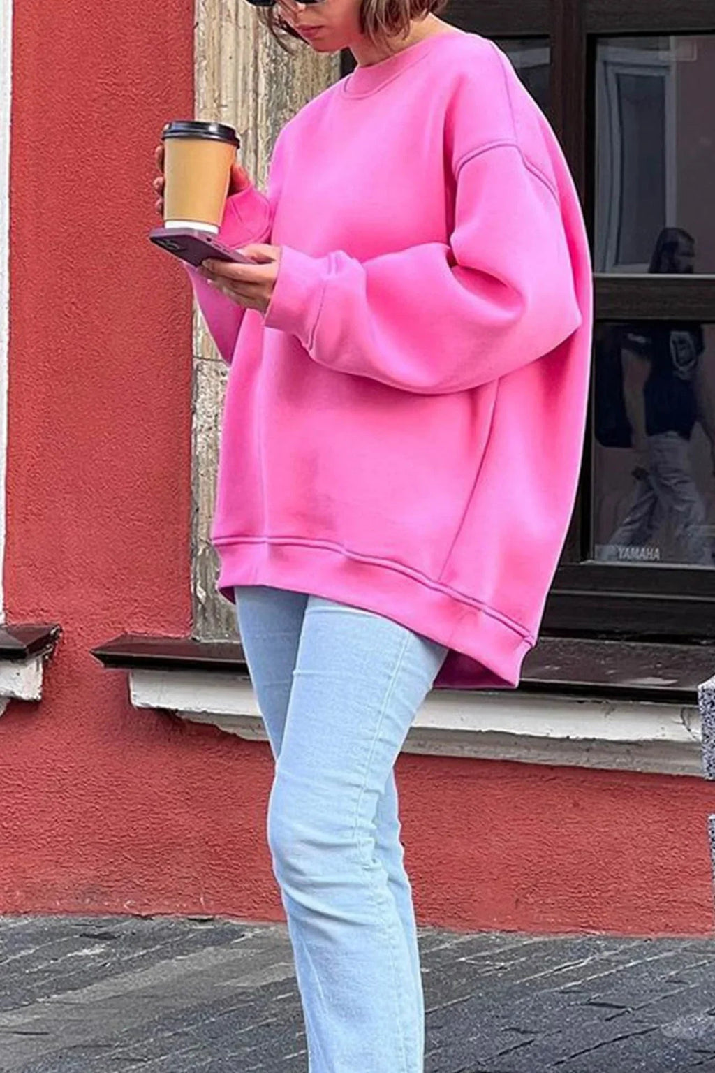 Oversized Sweatshirt Pink Crew Neck Women's Long Sleeve Jumper – Casual, Everyday Loungewear