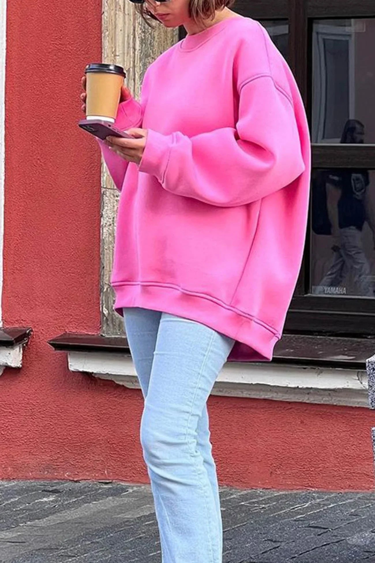 Oversized Sweatshirt Pink Crew Neck Women's Long Sleeve Jumper – Casual, Everyday Loungewear
