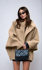 Oversized Wool-Blend Coat Women's Camel Lapel Button-Up – Casual, Office, Holiday, Gift