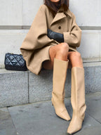 Oversized Wool-Blend Coat Women's Camel Lapel Button-Up – Casual, Office, Holiday, Gift