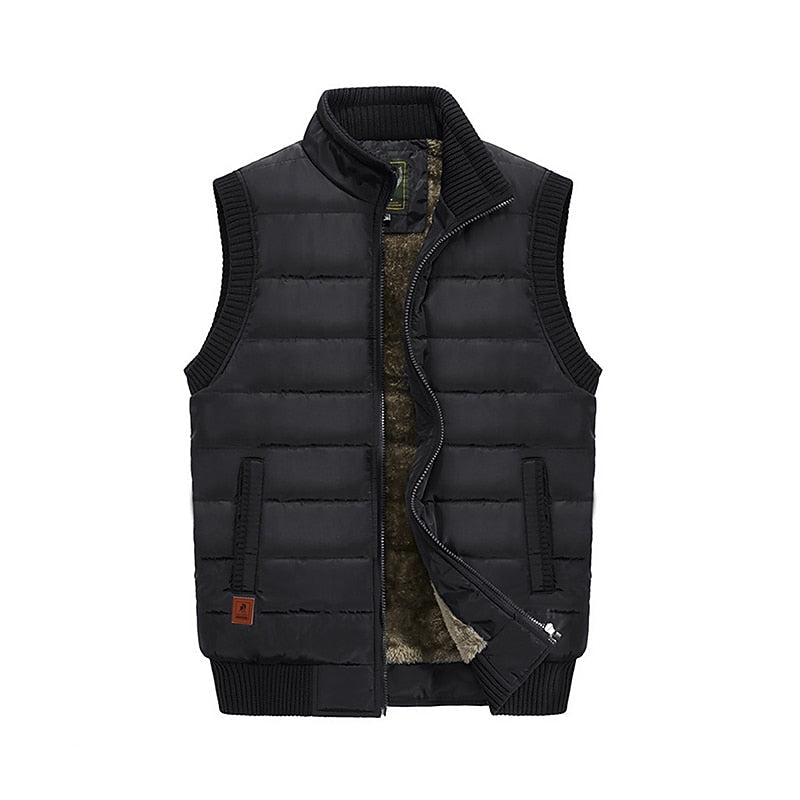 Padded Gilet Fleece-Lined Men's Khaki Sleeveless Body Warmer – Casual, Winter Outdoor