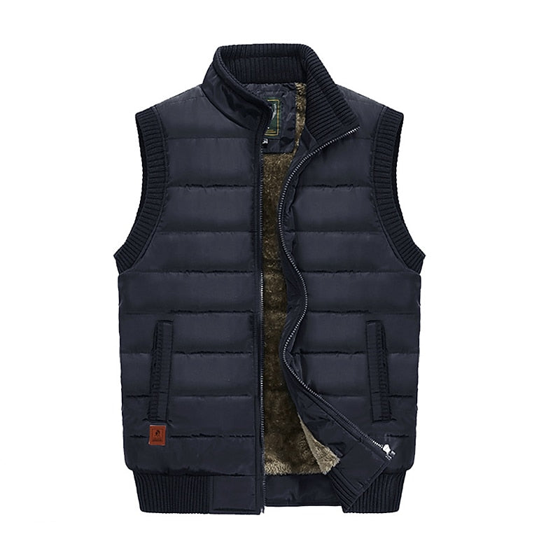 Padded Gilet Fleece-Lined Men's Khaki Sleeveless Body Warmer – Casual, Winter Outdoor