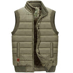 Padded Gilet Fleece-Lined Men's Khaki Sleeveless Body Warmer – Casual, Winter Outdoor