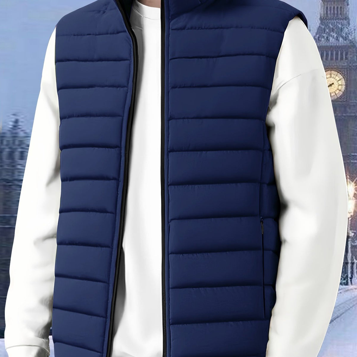 Padded Gilet Men's Quilted Stand-Collar Zip Vest Green – Casual, Outdoor Layering