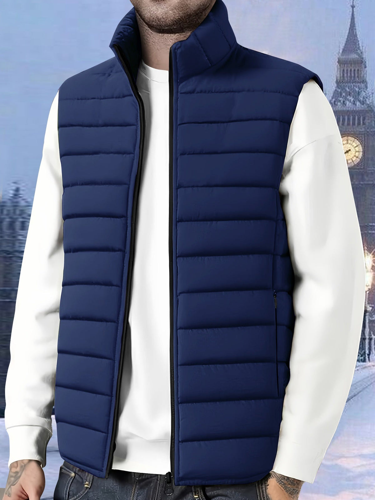 Padded Gilet Men's Quilted Stand-Collar Zip Vest Green – Casual, Outdoor Layering