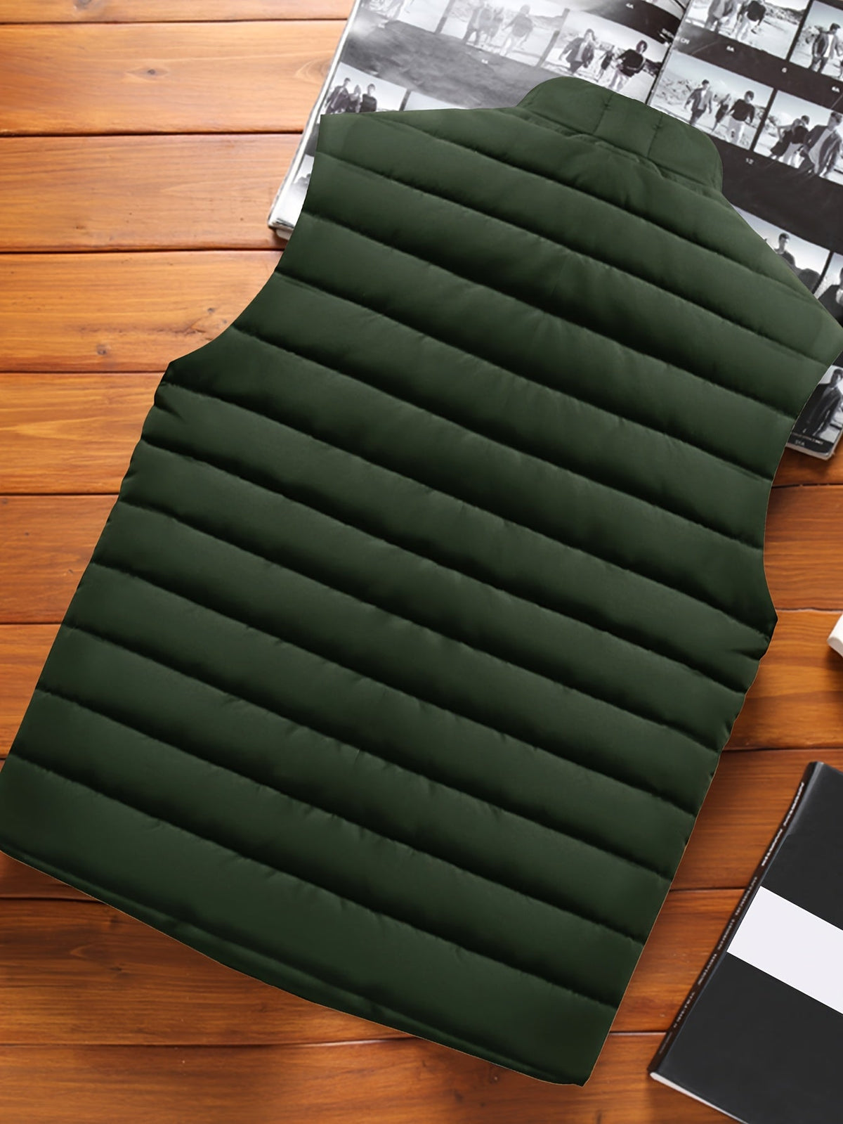 Padded Gilet Men's Quilted Stand-Collar Zip Vest Green – Casual, Outdoor Layering