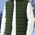 Padded Gilet Men's Quilted Stand-Collar Zip Vest Green – Casual, Outdoor Layering