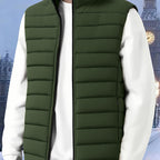 Padded Gilet Men's Quilted Stand-Collar Zip Vest Green – Casual, Outdoor Layering