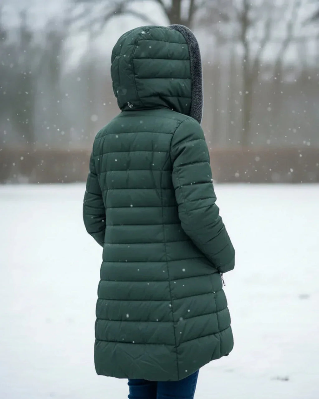 Padded Winter Jacket Green Fleece-Lined Hooded Women's – Casual, Holiday, Warm Everyday Wear