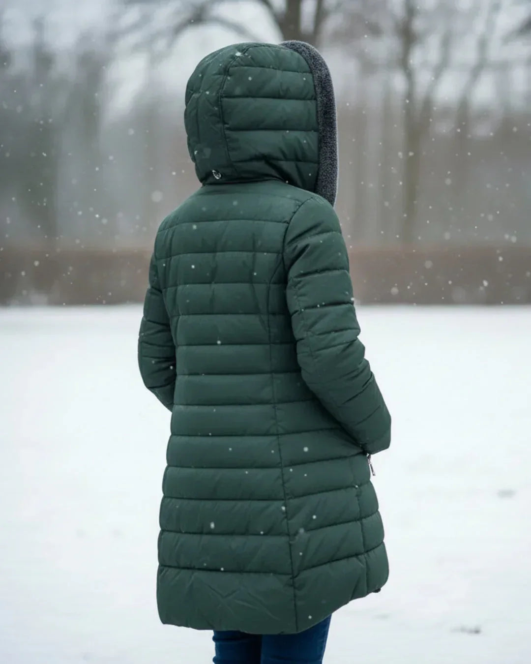 Padded Winter Jacket Green Fleece-Lined Hooded Women's – Casual, Holiday, Warm Everyday Wear