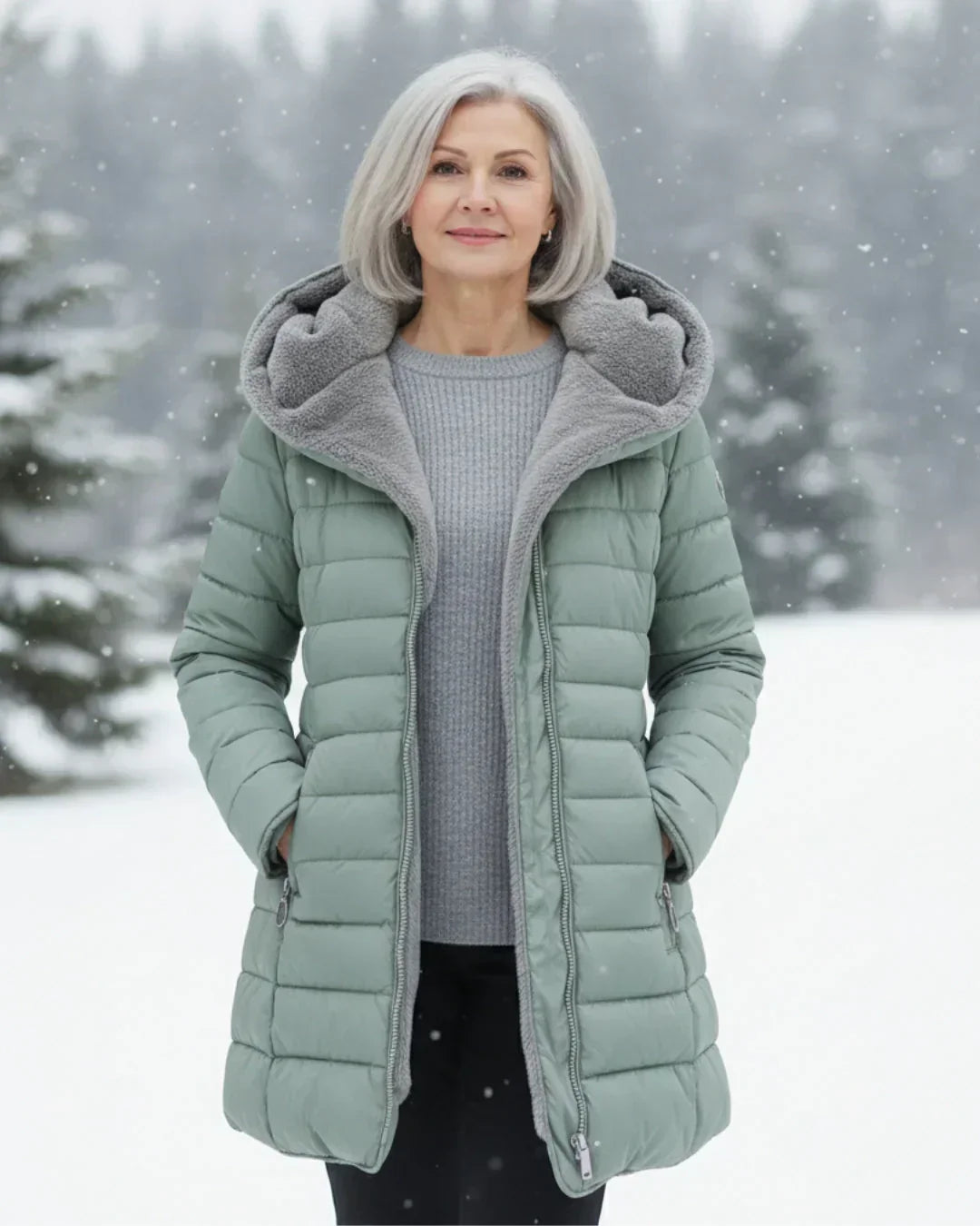 Padded Winter Jacket Green Fleece-Lined Hooded Women's – Casual, Holiday, Warm Everyday Wear