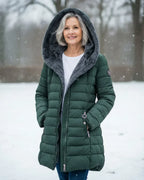 Padded Winter Jacket Green Fleece-Lined Hooded Women's – Casual, Holiday, Warm Everyday Wear