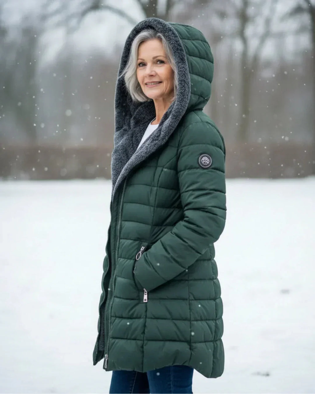 Padded Winter Jacket Green Fleece-Lined Hooded Women's – Casual, Holiday, Warm Everyday Wear