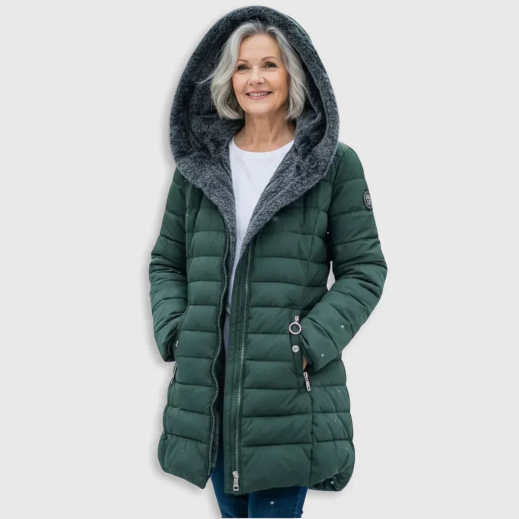 Padded Winter Jacket Green Fleece-Lined Hooded Women's – Casual, Holiday, Warm Everyday Wear