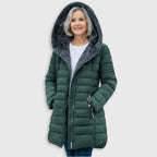 Padded Winter Jacket Green Fleece-Lined Hooded Women's – Casual, Holiday, Warm Everyday Wear