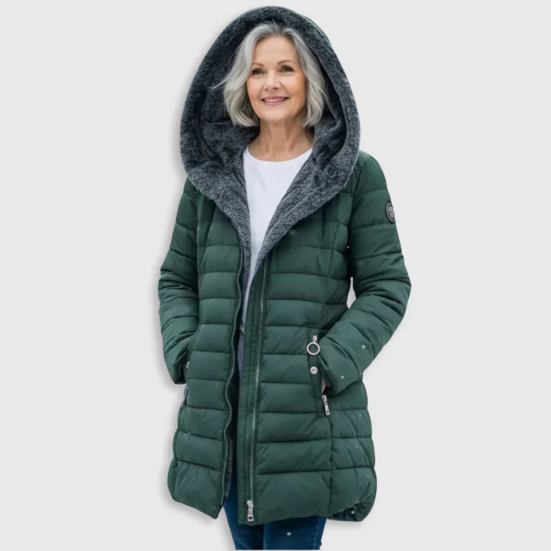 Padded Winter Jacket Green Fleece-Lined Hooded Women's – Casual, Holiday, Warm Everyday Wear