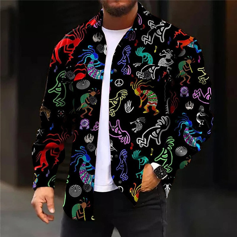 Paisley Print Overshirt Men's Long Sleeve Button Shirt Jacket Red Blue – Casual, Holiday, Office, Gift