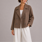 Peacoat Jacket Wool-Blend Cream Double-Breasted Women's – Casual, Office · Werune