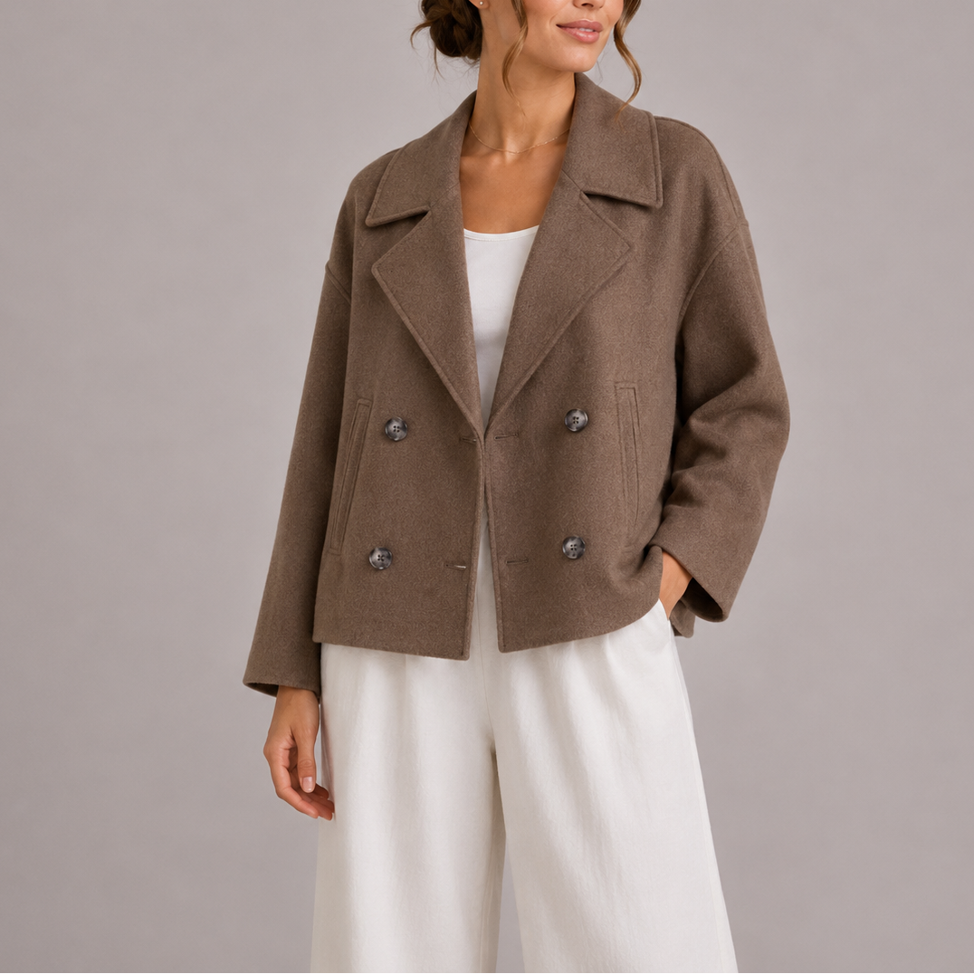 Peacoat Jacket Wool-Blend Cream Double-Breasted Women's – Casual, Office · Werune