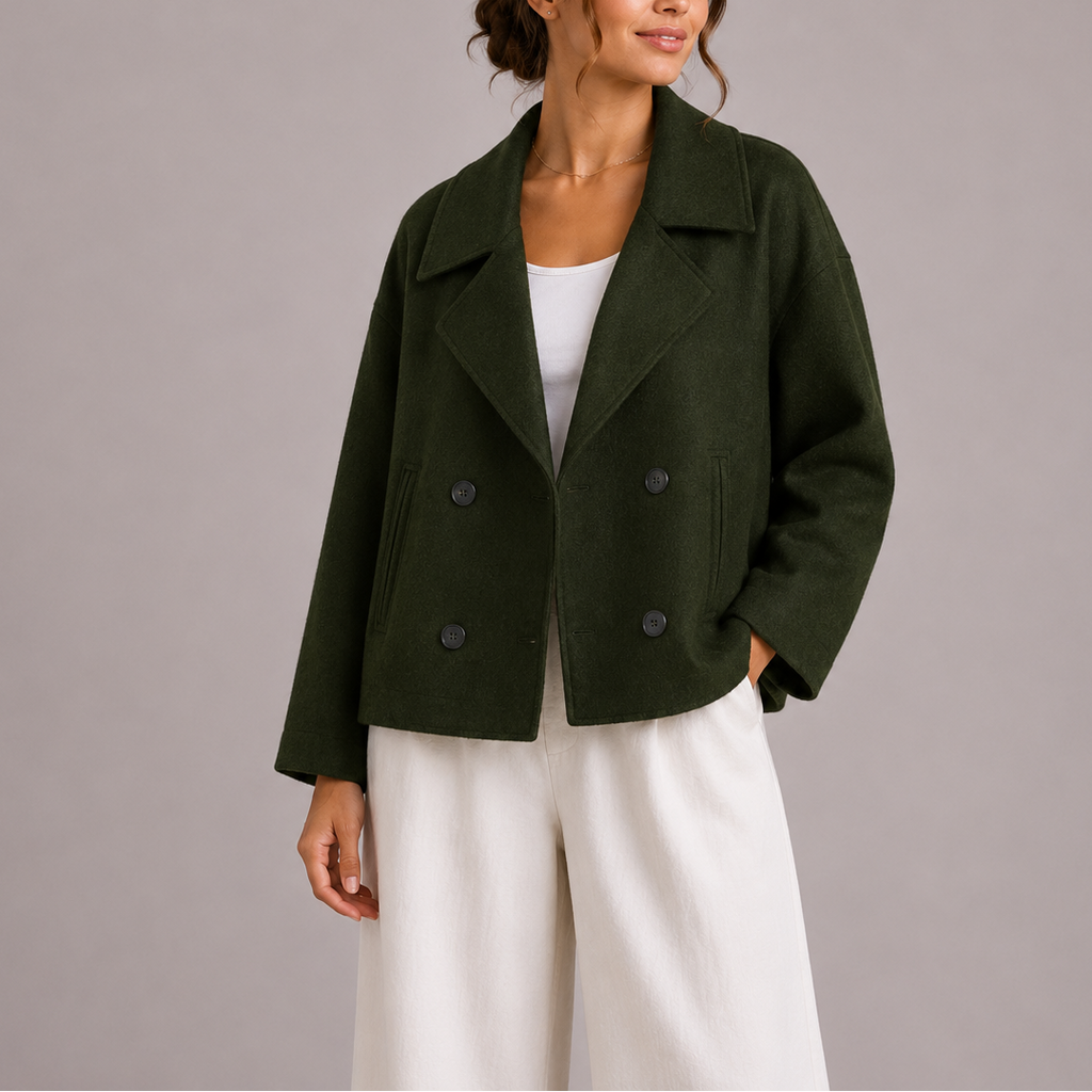Peacoat Jacket Wool-Blend Cream Double-Breasted Women's – Casual, Office · Werune