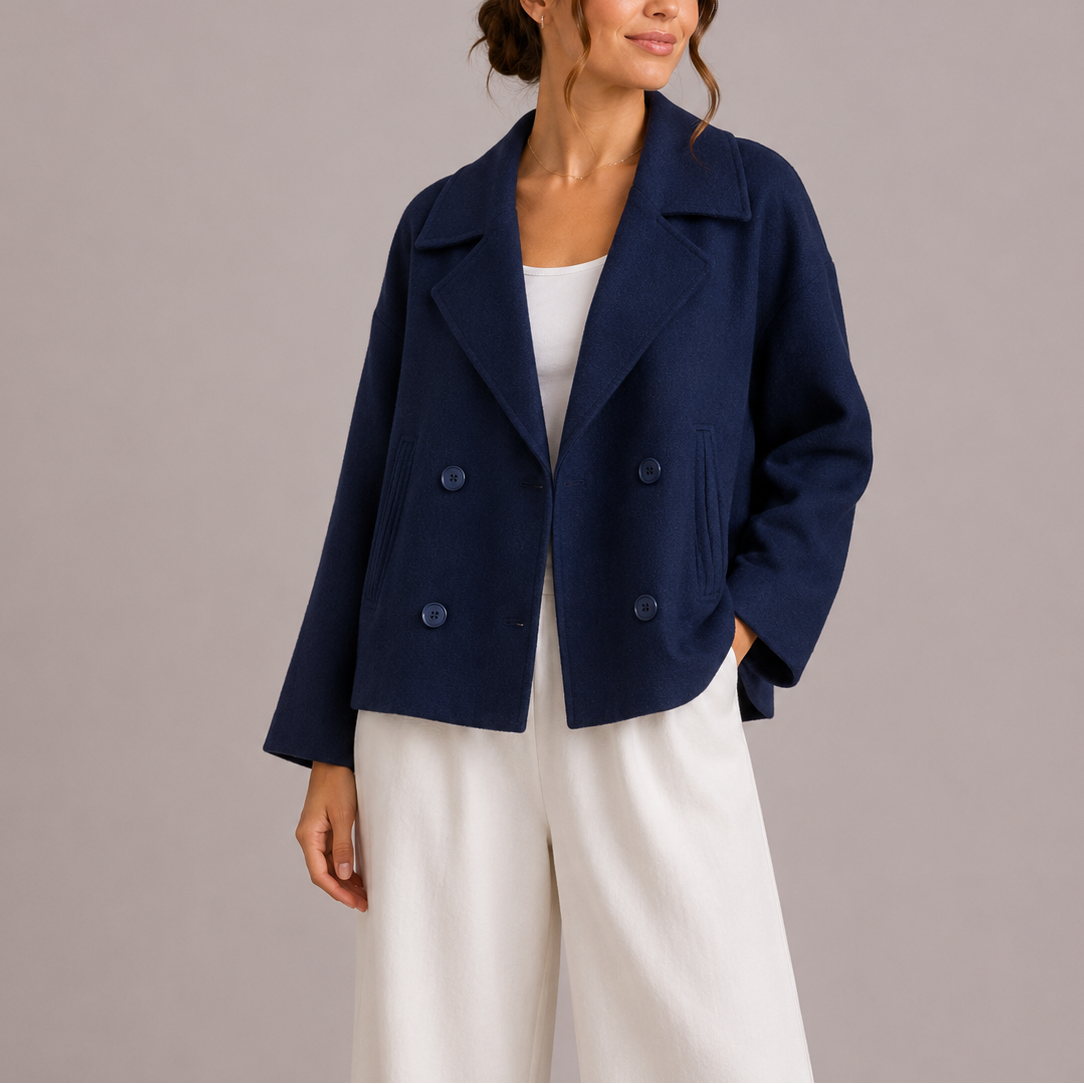 Peacoat Jacket Wool-Blend Cream Double-Breasted Women's – Casual, Office · Werune