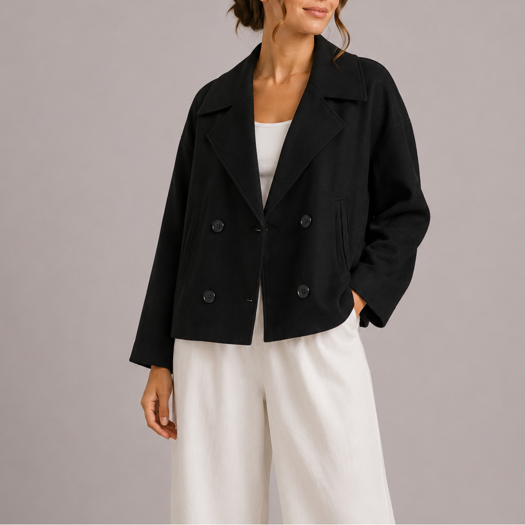 Peacoat Jacket Wool-Blend Cream Double-Breasted Women's – Casual, Office · Werune