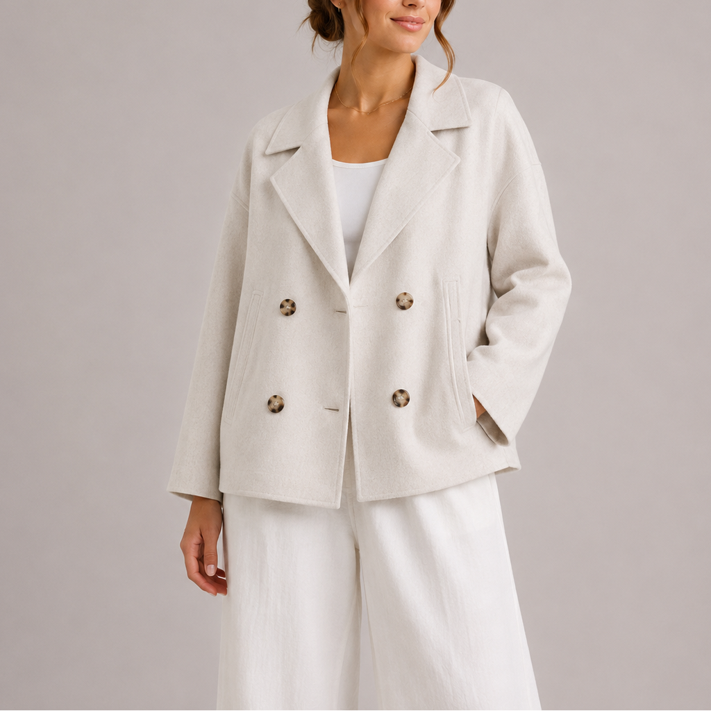 Peacoat Jacket Wool-Blend Cream Double-Breasted Women's – Casual, Office · Werune