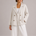 Peacoat Jacket Wool-Blend Cream Double-Breasted Women's – Casual, Office · Werune