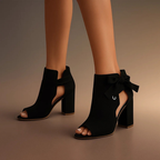 Peep Toe Ankle Boots Suede Block Heel Women's Bow Detail – Office, Holiday · Werune