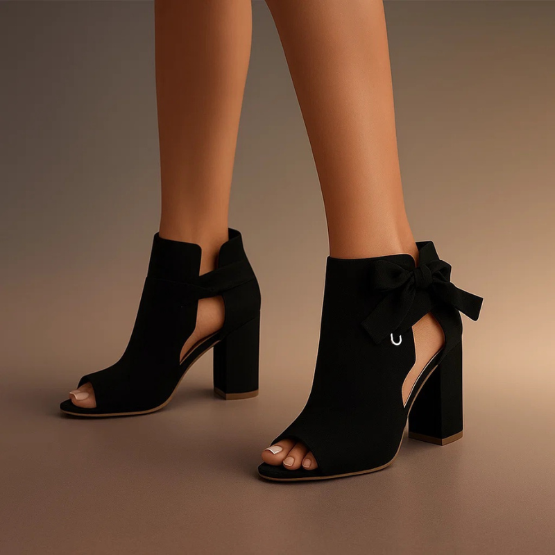 Peep Toe Ankle Boots Suede Block Heel Women's Bow Detail – Office, Holiday · Werune