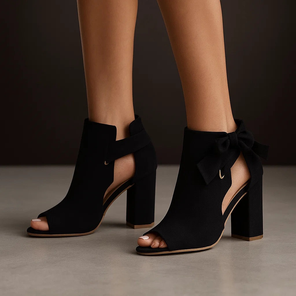 Peep Toe Ankle Boots Suede Block Heel Women's Bow Detail – Office, Holiday · Werune