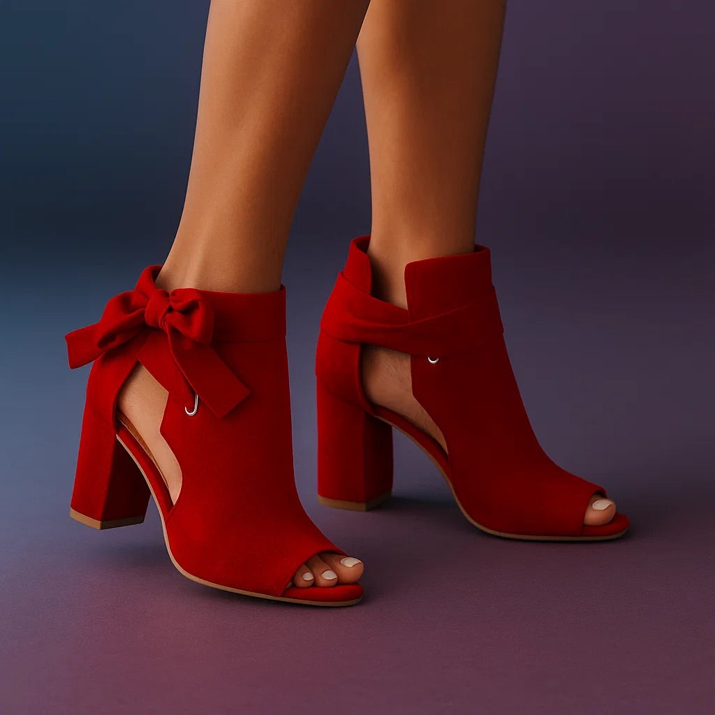 Peep Toe Ankle Boots Suede Block Heel Women's Bow Detail – Office, Holiday · Werune