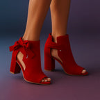Peep Toe Ankle Boots Suede Block Heel Women's Bow Detail – Office, Holiday · Werune