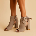Peep Toe Ankle Boots Suede Block Heel Women's Bow Detail – Office, Holiday · Werune