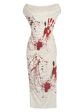Pencil Dress Ruched Blood Splatter Print Women's Bodycon Midi – Halloween, Costume Party, Cosplay