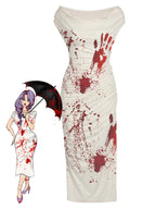 Pencil Dress Ruched Blood Splatter Print Women's Bodycon Midi – Halloween, Costume Party, Cosplay