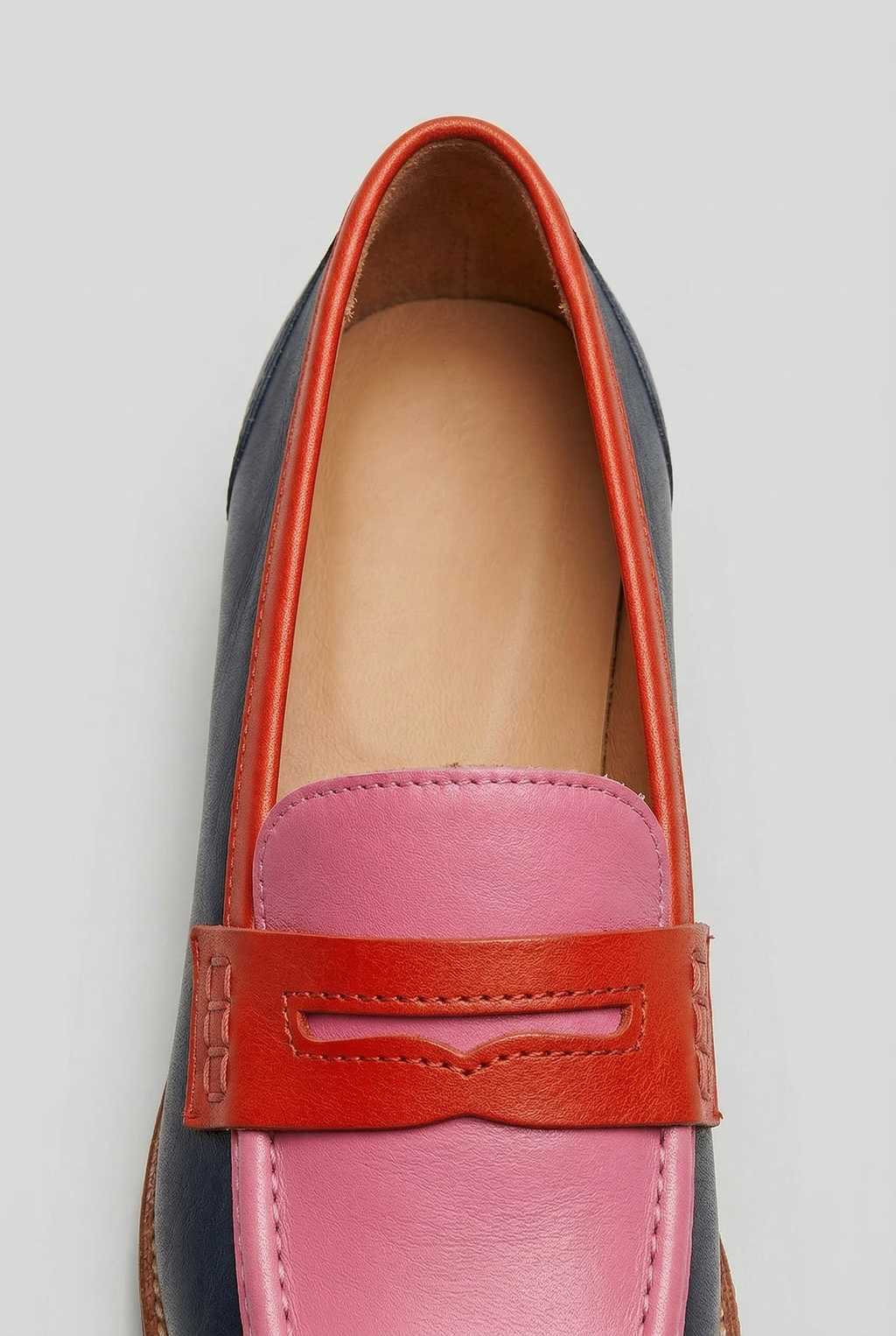Penny Loafers Leather Colour-Block Navy Pink Women's – Casual, Office, Holiday, Gift