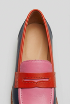 Penny Loafers Leather Colour-Block Navy Pink Women's – Casual, Office, Holiday, Gift
