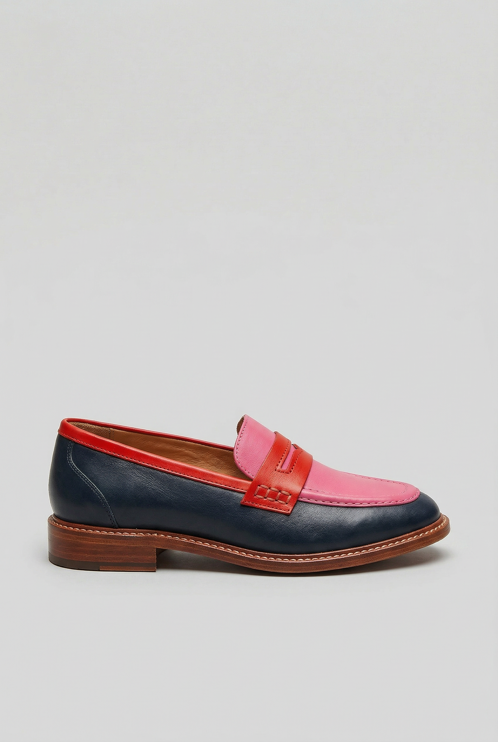 Penny Loafers Leather Colour-Block Navy Pink Women's – Casual, Office, Holiday, Gift