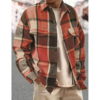 Plaid Flannel Overshirt Men's Long Sleeve Button-Up Shacket – Casual, Autumn Layering