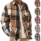 Plaid Flannel Overshirt Men's Long Sleeve Button-Up Shacket – Casual, Autumn Layering
