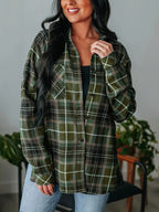 Plaid Flannel Shirt Long Sleeve Women's Green Checked Button-Up – Casual, Layering