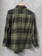 Plaid Flannel Shirt Long Sleeve Women's Green Checked Button-Up – Casual, Layering