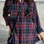 Plaid Flannel Shirt Long Sleeve Women's Green Checked Button-Up – Casual, Layering